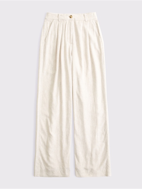 Abercrombie & Fitch Cream Wide-Leg Linen-Blend Pants